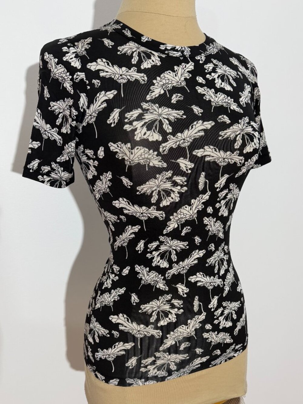 Rag & Bone Sabeen Floral Short Sleeve Black Stretch Top NWT